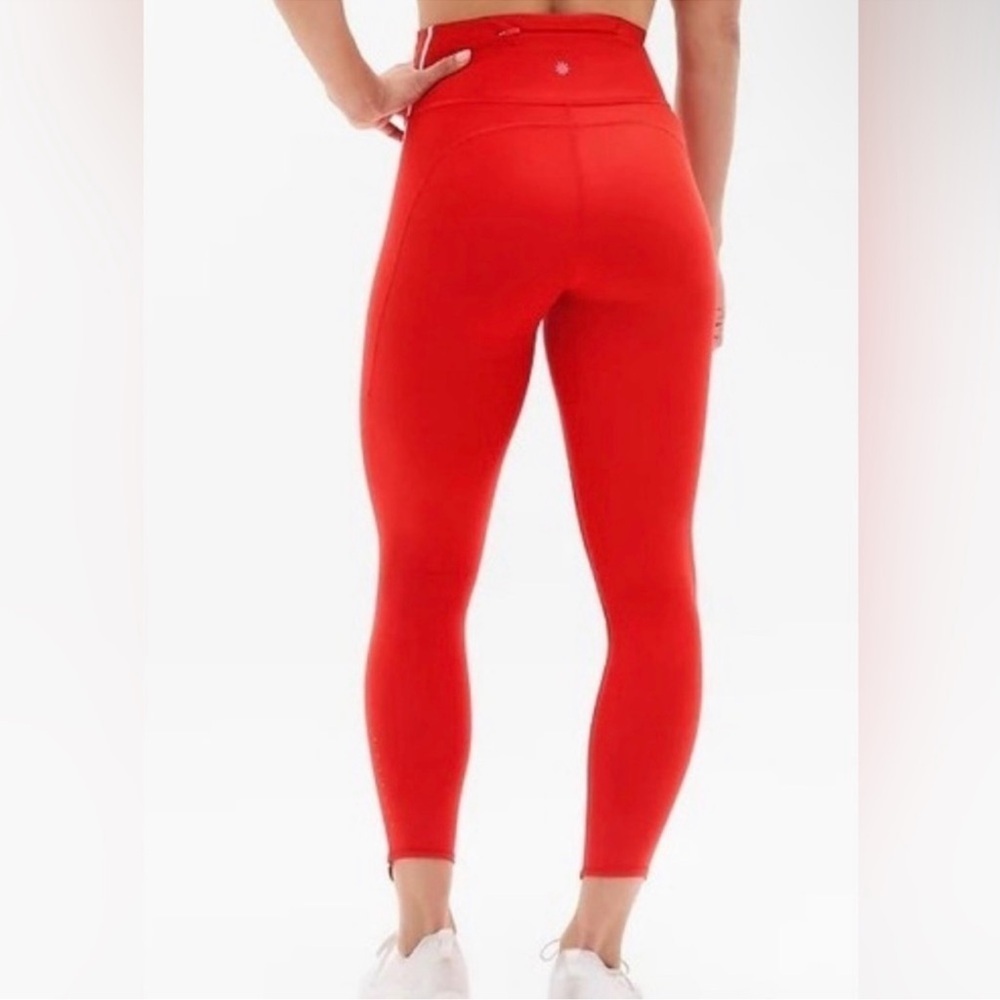 Athleta Pacesetter 7/8 Tipped Tights Leggings Red White Stripe Size Large - Picture 2 of 7